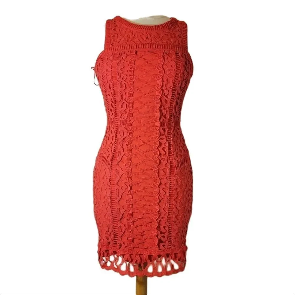 Greylin Red Inset Lace sheath Dress sz XS - Picture 3 of 12